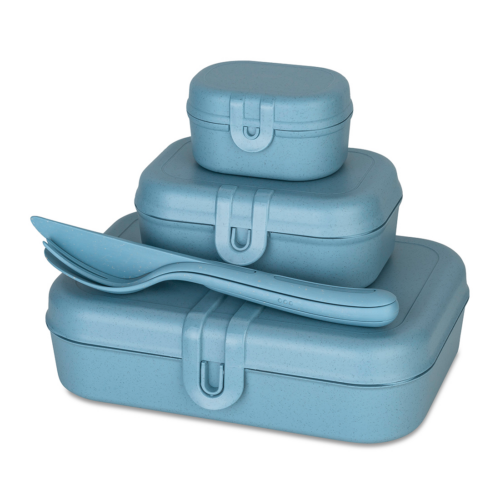Koziol Pascal Ready Lunchbox Set mit Besteck 4 teilig nature flower blue - Lebensmittelbehälter / Vorratsdosen