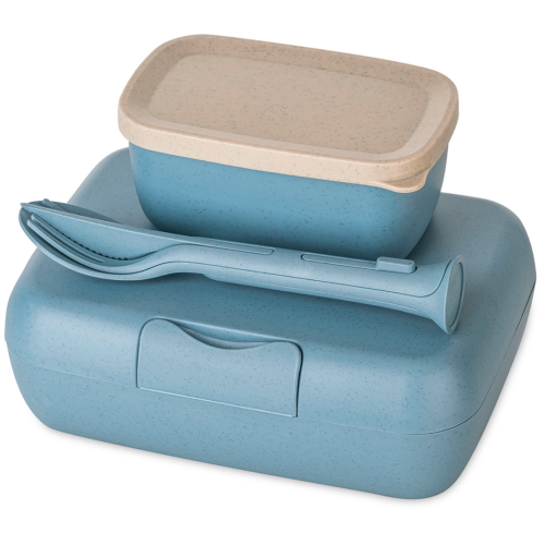 Koziol Candy Ready Lunchbox-Set inklusive Besteck-Set 3-teilig nature flower blue - Lebensmittelbehälter / Vorratsdosen