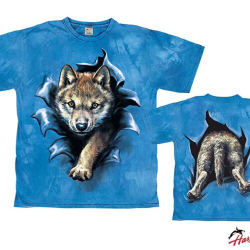 Harlequin Wolf Pup Rip Through Kinder T-Shirt blau 128 - Kinder T-Shirts & -hemden