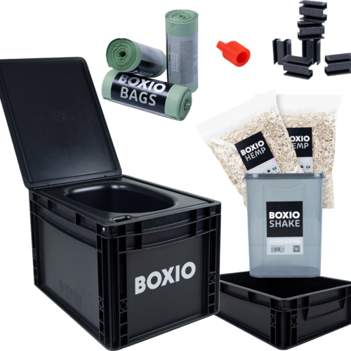Boxio Toilet Max Plus Trenntoilette Komplettset bestehend aus Toilet / Solo-Up / Plug / 2 x Hanfstreu / 3 x Bags / Shake / 6 x Clips - Trenntoiletten