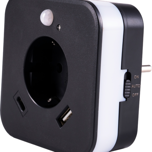 InnTec LED Nachtlicht SLED02C mit Bewegungssensor / Steckdose / USB-A / USB-C anthrazit - Akku Campinglampen