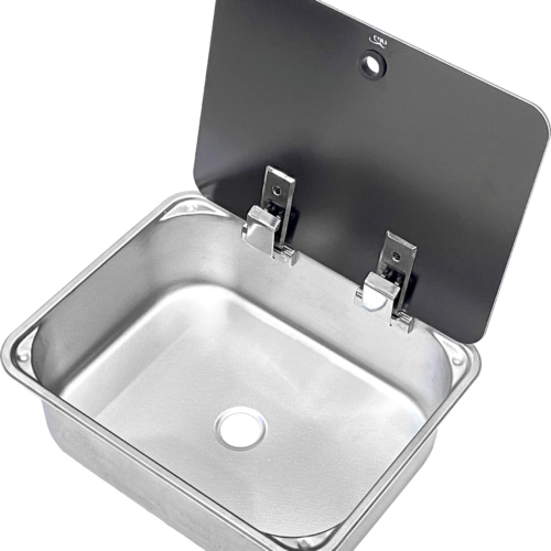 Can Edelstahlspüle C-LR1375-GR rechteckig mit Glasdeckel 375 x 325 x 125 mm - Spülbecken