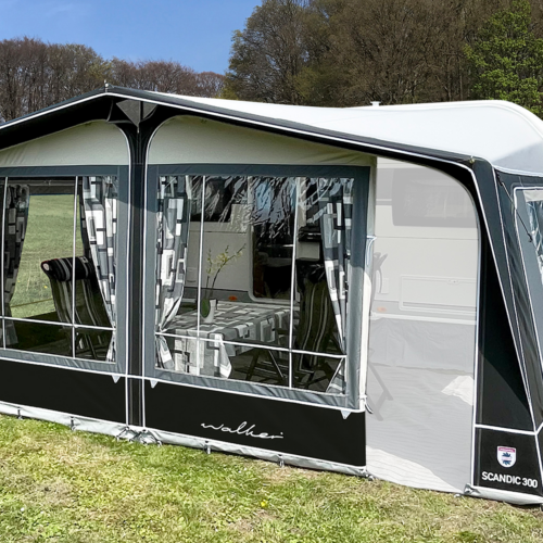 Walker Scandic 300 Wohnwagen  Vorzelt Anthrazit mit Stahlgestänge Größe 885 Umlaufmaß 870 - 900 cm - Wohnwagenvorzelte