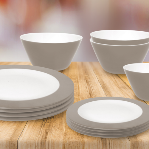 Omada Teller- und Schüssel-Set 12-tlg. dove grey für 4 Personen - Kunststoff und Melamin Geschirr-Sets