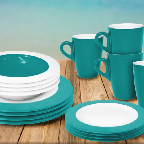Omada Teller- und Schüssel-Set 16-tlg. sea blue für 4 Personen - Kunststoff und Melamin Geschirr-Sets