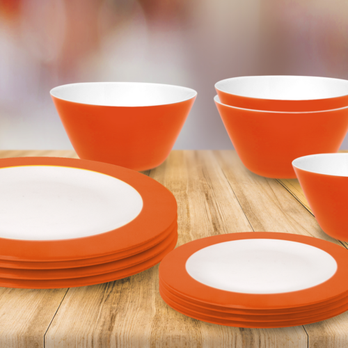 Omada Teller- und Schüssel-Set 12-tlg. orange für 4 Personen - Kunststoff und Melamin Geschirr-Sets