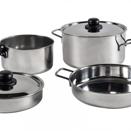 Berger Edelstahl Topf-Set 7-tlg. stapelbar mit abnehmbarer Griffzange und Verschlussgurt - Kochgeschirr-Sets