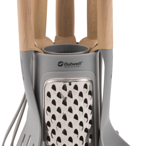 Outwell Küchenutensilien-Set Adana 6-teilig bestehend aus Pasta-Löffel / Schneebesen / Spatel / Servierlöffel / Schöpflöffel / Reibe - Kochbesteck
