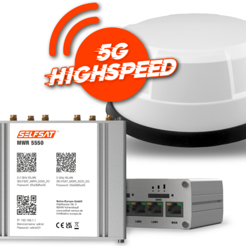 Selfsat Mobiler 5G/4G LTE Router MWR 5550 mit WLAN und GPS inkl. 5G Dachantenne weiß - Router