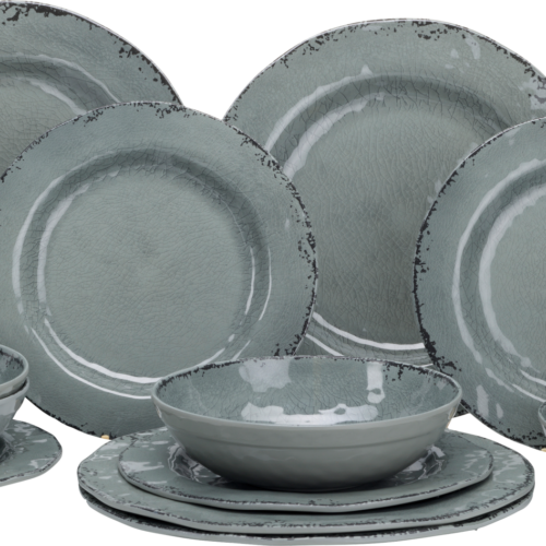 Flamefield Geschirrset Melamin 12-teilig Moondust - Kunststoff und Melamin Geschirr-Sets