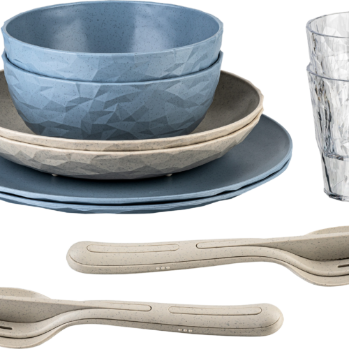 Koziol Geschirrset 10-teilig Club Set Skagen nature flower blue - Campingbesteck