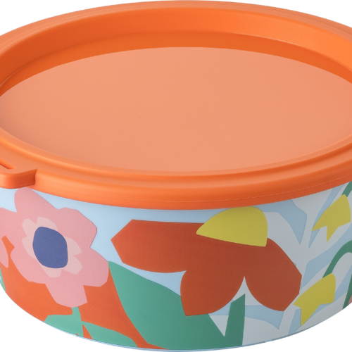 Koziol Schale mit Deckel Nora Box 1,3 Liter Blooms sweet blue/strong coral - Schüsseln & Schalen