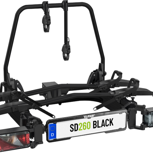 Eufab SD260 Flügeltür Kupplungs-Fahrradträger für 2 Fahrräder, E-Bike geeignet Schwarz - Fahrradträger für Anhängerkupplungen