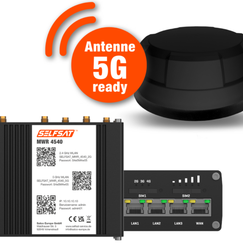 Selfsat 4G Cat 6 WLAN Router MWR 4540 inkl. 5G Panorama Antenne bis 300 Mbps schwarz - Router