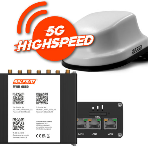 Selfsat 5G Cat 19 WiFi 6 WLAN Router MWR 6550 bis 3,4 Gbps inkl. 5G Antenne weiß - Router