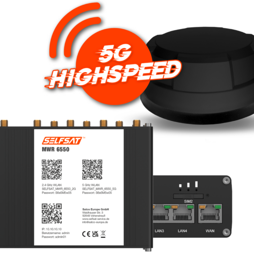 Selfsat 5G Cat 19 WiFi 6 WLAN Router MWR 6550  bis 3,4 Gbps inkl. Panorama Antenne schwarz - Router