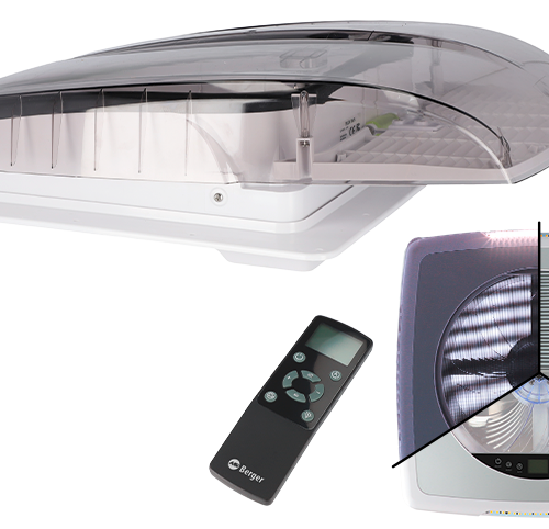Berger Plus Fan Dachhaube mit Ventilator & 12V LED-Beleuchtung 40 x 40 cm rauch - Dachhauben