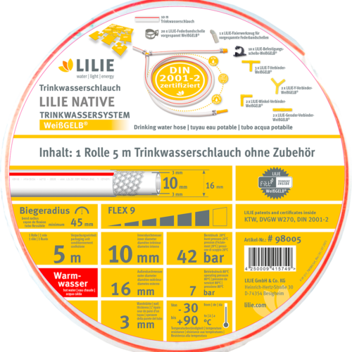 Lilie Native Trinkwasserschlauch für Warmwasser 10x16 mm (5 Meter) - Schlauchsysteme