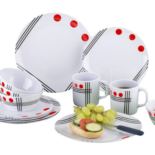 Berger Dots Geschirr-Set 16-tlg. rot für 4 Personen - Kunststoff und Melamin Geschirr-Sets