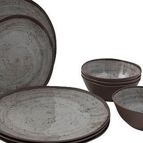 Bo-Camp Halo Geschirr-Set 12-tlg. beige für 4 Personen - Kunststoff und Melamin Geschirr-Sets