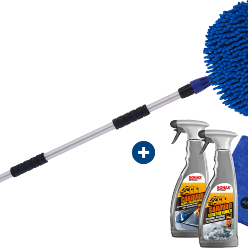 Berger Waschbürsten Set 4-teilig inkl. Mikrofasertuch, Sonax Innenreiniger & Sonax Acryl- und Glasreiniger - Bürsten, Schwämme, Tücher