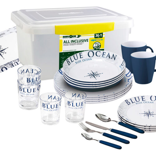 Brunner Blue Ocean Geschirr-Set 38-tlg. für 4 Personen aus Melamin - Kunststoff und Melamin Geschirr-Sets