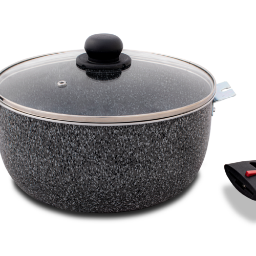 Berger Aluminium Kochtopf Stone Rock mit Glasdeckel induktionsgeeignet 24 cm 4,5 Liter - Camping-Töpfe