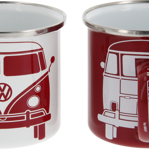 VW Collection T1 Bus Emaille Tassen Set 2 Stück 350 ml Weiß / Rot - Becher & Tassen