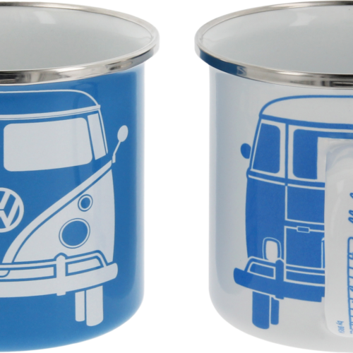 VW Collection T1 Bus Emaille Tassen Set 2 Stück 350 ml Weiß / Blau - Becher & Tassen