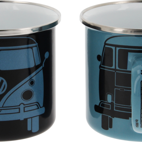 VW Collection T1 Bus Emaille Tassen Set 2 Stück 350 ml Schwarz / Petrol - Becher & Tassen