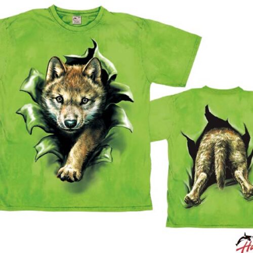 Harlequin Wolf Pup Rip Through Kinder T-Shirt grün 116 - Kinder T-Shirts & -hemden