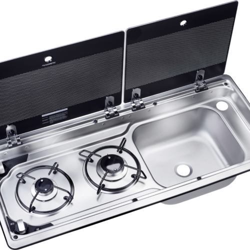 Dometic MO 9722R Kochfeld 2-flammig mit Glasdeckel 760 x 325 mm Spüle rechts - Koch-Spül-Kombinationen