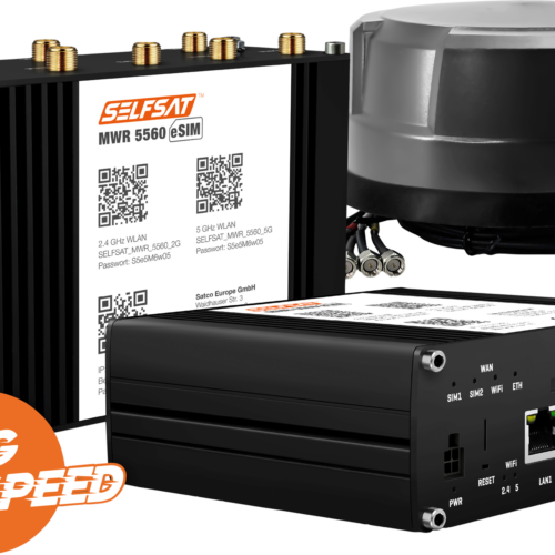 SELFSAT MWR 5560 WLAN Router eSIM 5G Cat 20 bis 3,4 Gbps inklusive Panorama Antenne schwarz - 5G-/LTE-Antennen
