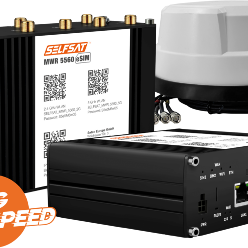SELFSAT MWR 5560 WLAN Router eSIM 5G Cat 20 bis 3,4 Gbps inklusive Panorama Antenne weiß - 5G-/LTE-Antennen