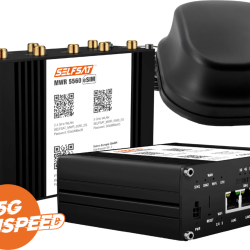 SELFSAT MWR 5560 WLAN Router eSIM 5G Cat 20 bis 3,4 Gbps inklusive SELFSAT 5G Antenne schwarz - 5G-/LTE-Antennen