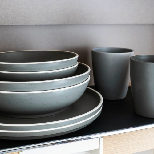 Silwy Brunner Dolomit Magnet-Geschirrset Kunststoff 11-teilig für 2 Personen grau - Kunststoff und Melamin Geschirr-Sets