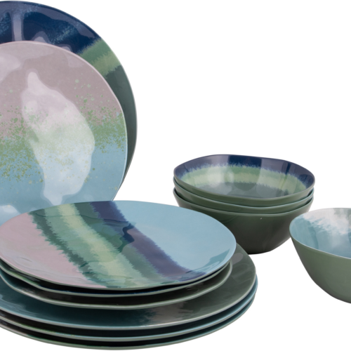 Bo-Camp Halo Geschirrset 12 teilig blau / grün - Kunststoff und Melamin Geschirr-Sets