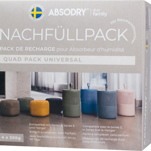 Absodry Duo Family Nachfüllpackung für Series 3 mit 4 x 300 g - Luftentfeuchter & Luftreiniger