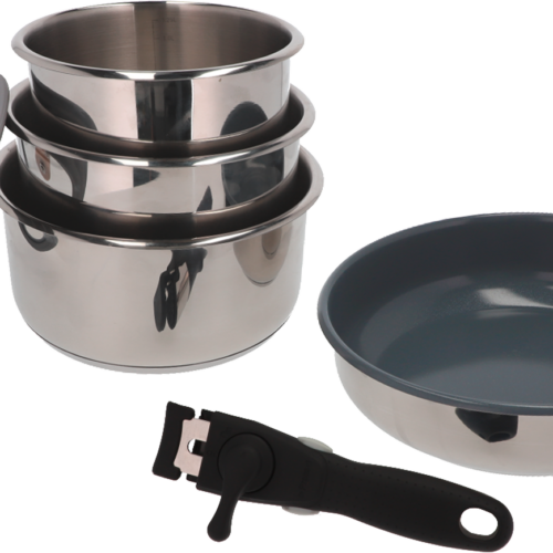 Berger BlueOak Edelstahl Topfset 6-tlg. mit Glasdeckel und Zangengriff - Kochgeschirr-Sets