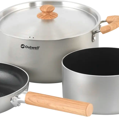Outwell Feast Ceramic Set L Kochgeschirr-Set mit 5L Topf + Deckel , 2L Topf und große Pfanne induktionsfähig - Kochgeschirr-Sets