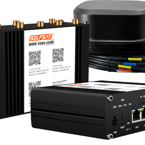 SELFSAT MWR 5560 WLAN Router eSIM 5G Cat 20 bis 3,4 Gbps inklusive SATCO 5G Antenne schwarz - 5G-/LTE-Antennen
