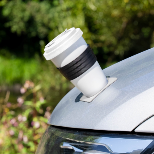 Silwy To-Go-Cup Porzellan Becher mit Deckel inkl. Metall-Nano-Gel Pad Untersetzer (350 ml) - Becher & Tassen