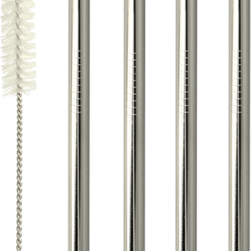 Metaltex Inox Trinkhalm Set 4 teilig lang inklusive Reinigungsbürste Kurz Ø 0,8 x 12,5 cm - Sonstiges Küchenzubehör