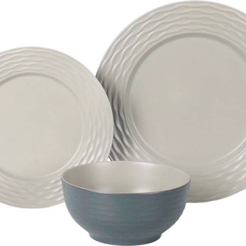 Flamefield NanoPlate Geschirrset 12-teilig Ripple Sand - Kunststoff und Melamin Geschirr-Sets