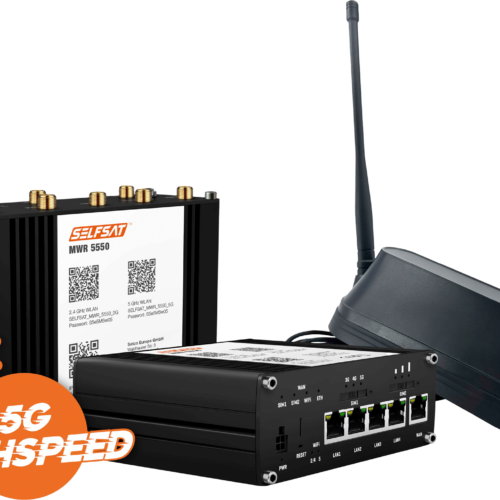 Selfsat MWR 5550 5G Cat 20 WLAN Router mit SHARK 5G Dachantenne schwarz bis 3,3 Gbps - Router-Sets
