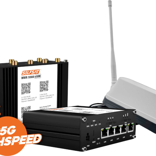 Selfsat MWR 5560 eSIM 5G Cat 20 WLAN Router mit SHARK 5G Dachantenne weiß bis 3,4 Gbps - Router-Sets