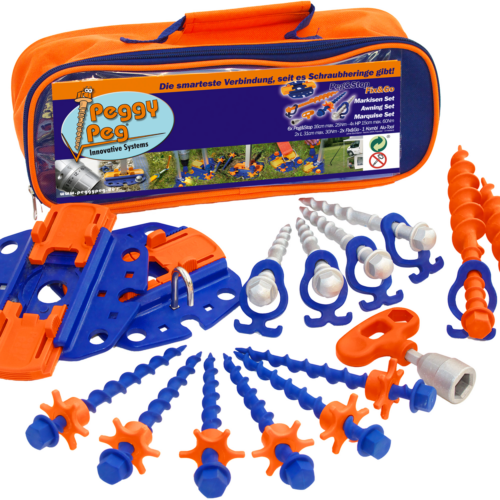 Peggy Peg Fix&Go Peg&Stop Markisen Set mit Schraubheringe und Ankerplatten 30-tlg. - Zeltheringe & Abspannmaterial