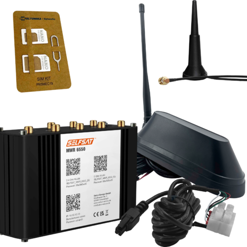 Selfsat MWR 6550 5G Cat 19 WiFi 6 WLAN Router mit SHARK 5G Dachantenne schwarz bis 3,4 Gbps - Router-Sets