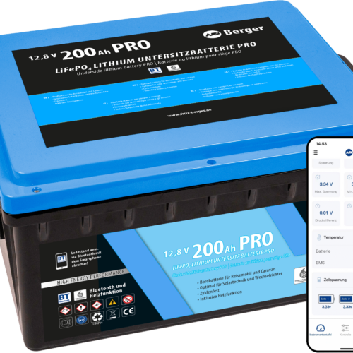 Berger LiFePO4 Lithium Untersitz Batterie Pro 200 Ah 12 V mit Bluetooth & Heizung - Fahrzeug-Batterien