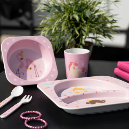 Berger RPET Menina Kindergeschirr-Set rosa 5-tlg. für 1 Kind - Kunststoff und Melamin Geschirr-Sets